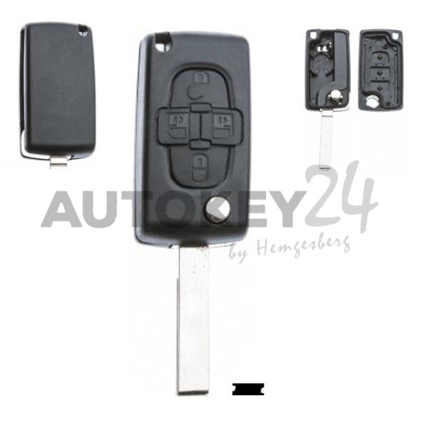 Gehäuse ohne Logo leer 4 Knopf, Batterie auf Gehäuse, 807, C8, Citroen®, Lancia®, Peugeot®