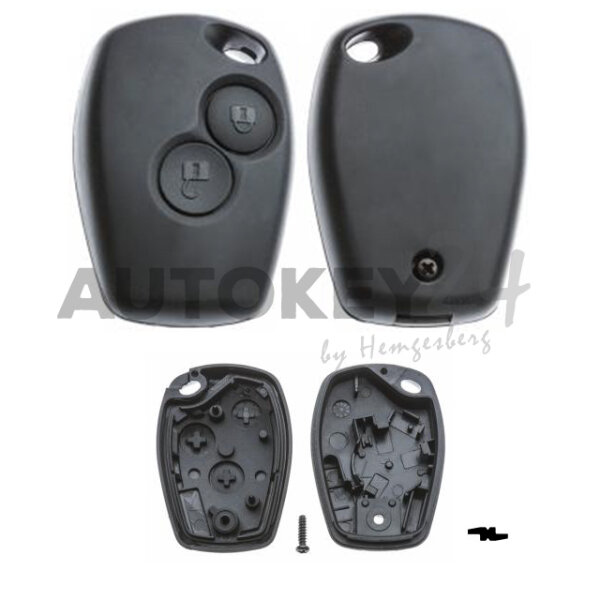 Gehäuse ohne Logo leer 2 Knopf, Dacia®, Kangoo, Logan, Master, Movano, Opel®-Vauxhall®, Renault®, Sandero, Twingo